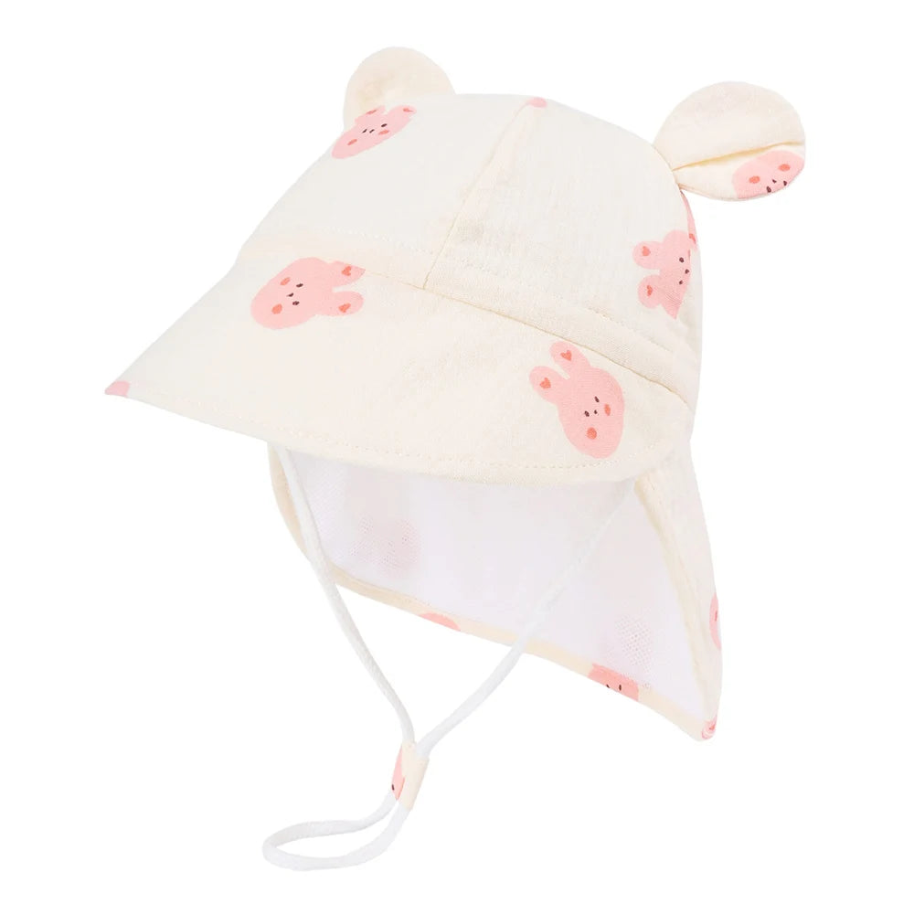 New Autumn Children Bucket Hats 1-3Y Boys and Girls Beach Sun Cap Toddler Sun Hat with Shawl Breathable Outdoor Activities Cap