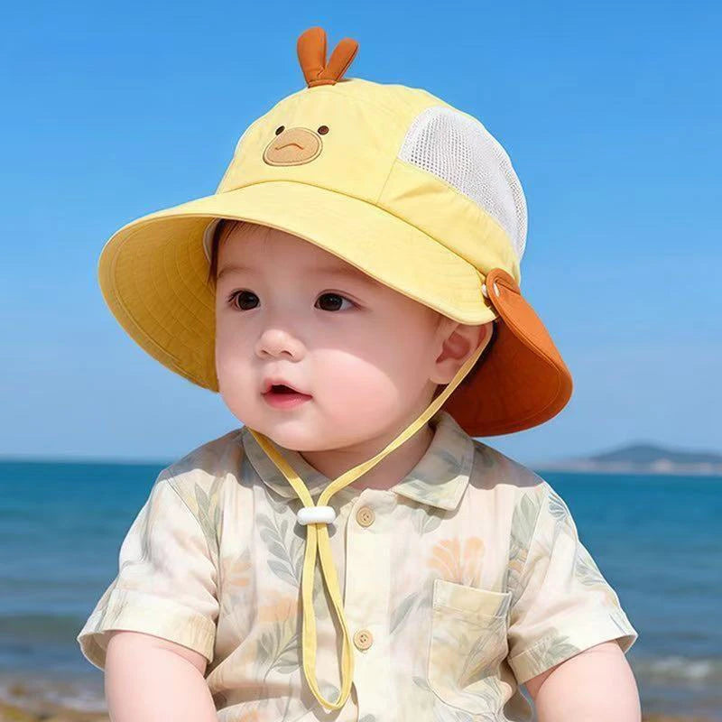Cartoon Sunshade Baby Beach Hat Cute Bear Rabbit Ears Boys Girls Sun Visor Cap Summer Outdoor Breathable Mesh Panama Hats