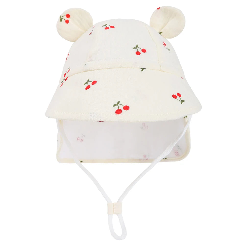 New Autumn Children Bucket Hats 1-3Y Boys and Girls Beach Sun Cap Toddler Sun Hat with Shawl Breathable Outdoor Activities Cap
