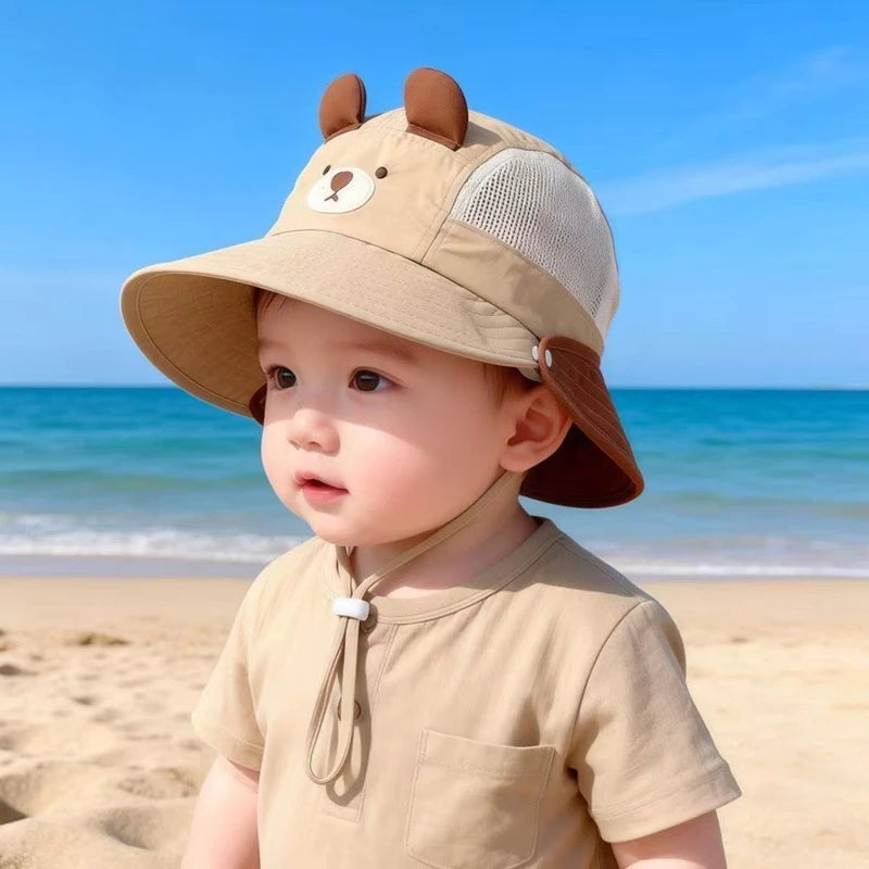 Cartoon Sunshade Baby Beach Hat Cute Bear Rabbit Ears Boys Girls Sun Visor Cap Summer Outdoor Breathable Mesh Panama Hats