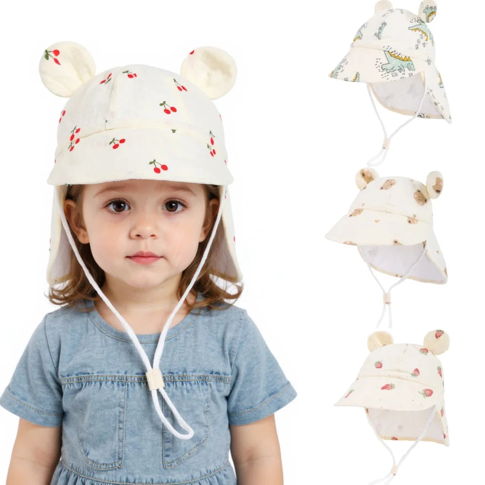 New Autumn Children Bucket Hats 1-3Y Boys and Girls Beach Sun Cap Toddler Sun Hat with Shawl Breathable Outdoor Activities Cap