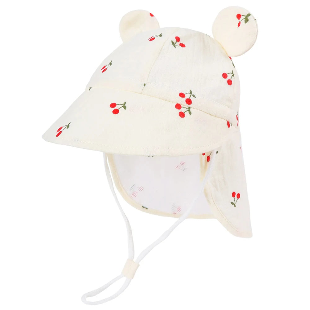New Autumn Children Bucket Hats 1-3Y Boys and Girls Beach Sun Cap Toddler Sun Hat with Shawl Breathable Outdoor Activities Cap