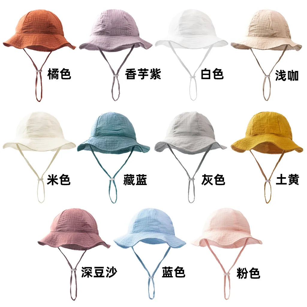 Baby Cotton Bucket Hats New Children Sunscreen Outdoor Caps Boys Girls Print Panama Hat Unisex Beach Fishing Hat For 3-12 Months