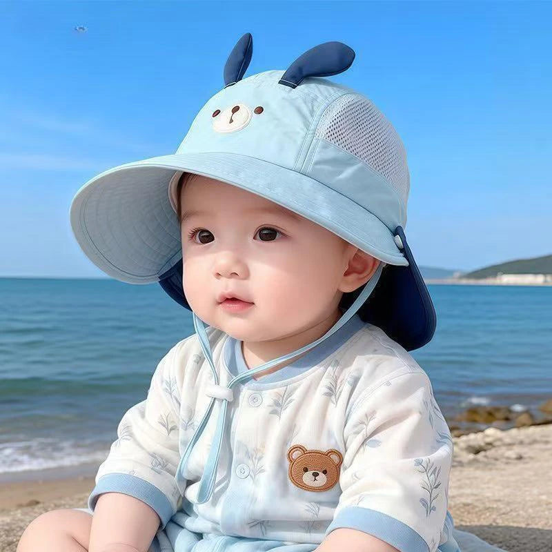 Cartoon Sunshade Baby Beach Hat Cute Bear Rabbit Ears Boys Girls Sun Visor Cap Summer Outdoor Breathable Mesh Panama Hats