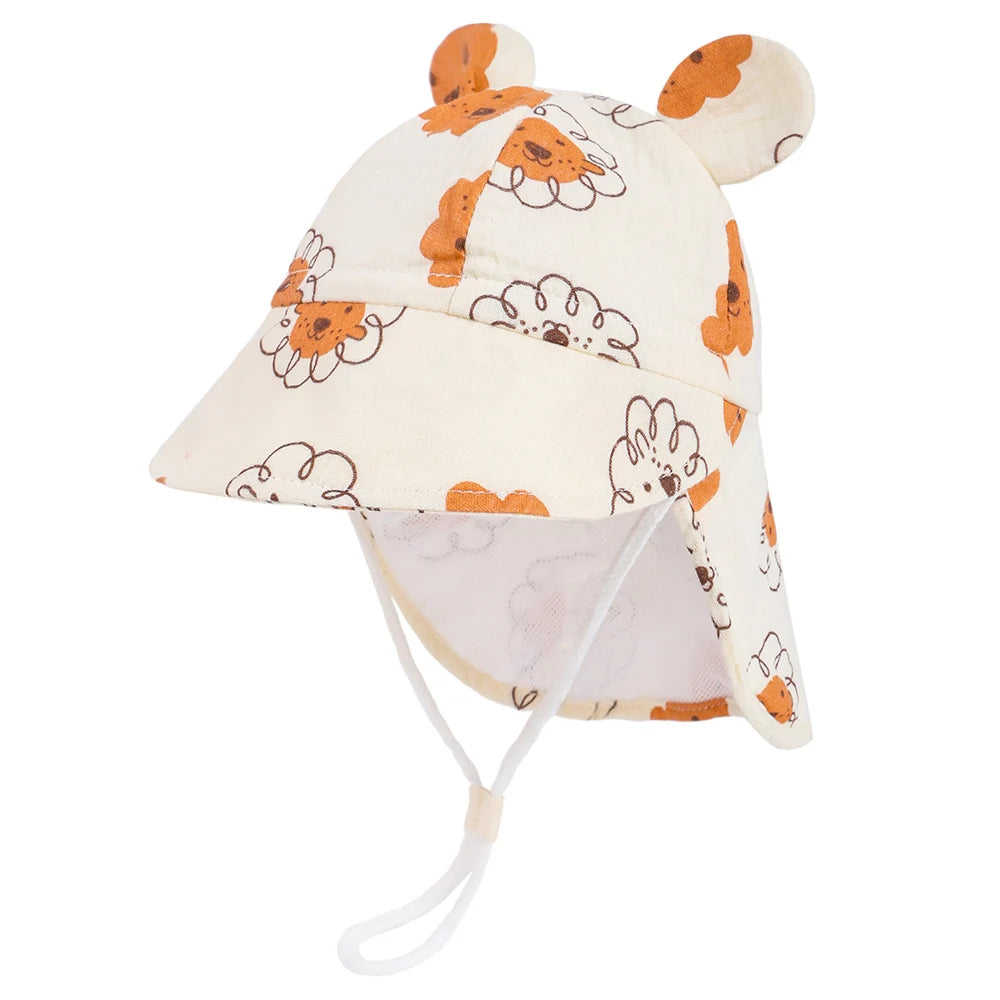 New Autumn Children Bucket Hats 1-3Y Boys and Girls Beach Sun Cap Toddler Sun Hat with Shawl Breathable Outdoor Activities Cap