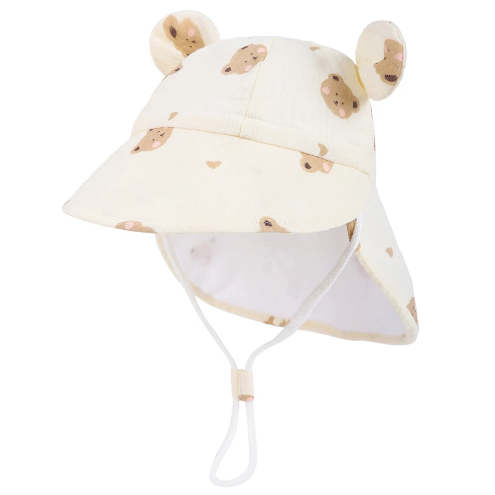 New Autumn Children Bucket Hats 1-3Y Boys and Girls Beach Sun Cap Toddler Sun Hat with Shawl Breathable Outdoor Activities Cap