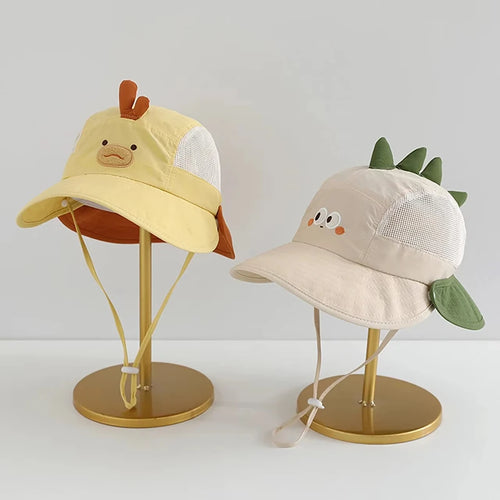 Cartoon Sunshade Baby Beach Hat Cute Bear Rabbit Ears Boys Girls Sun Visor Cap Summer Outdoor Breathable Mesh Panama Hats